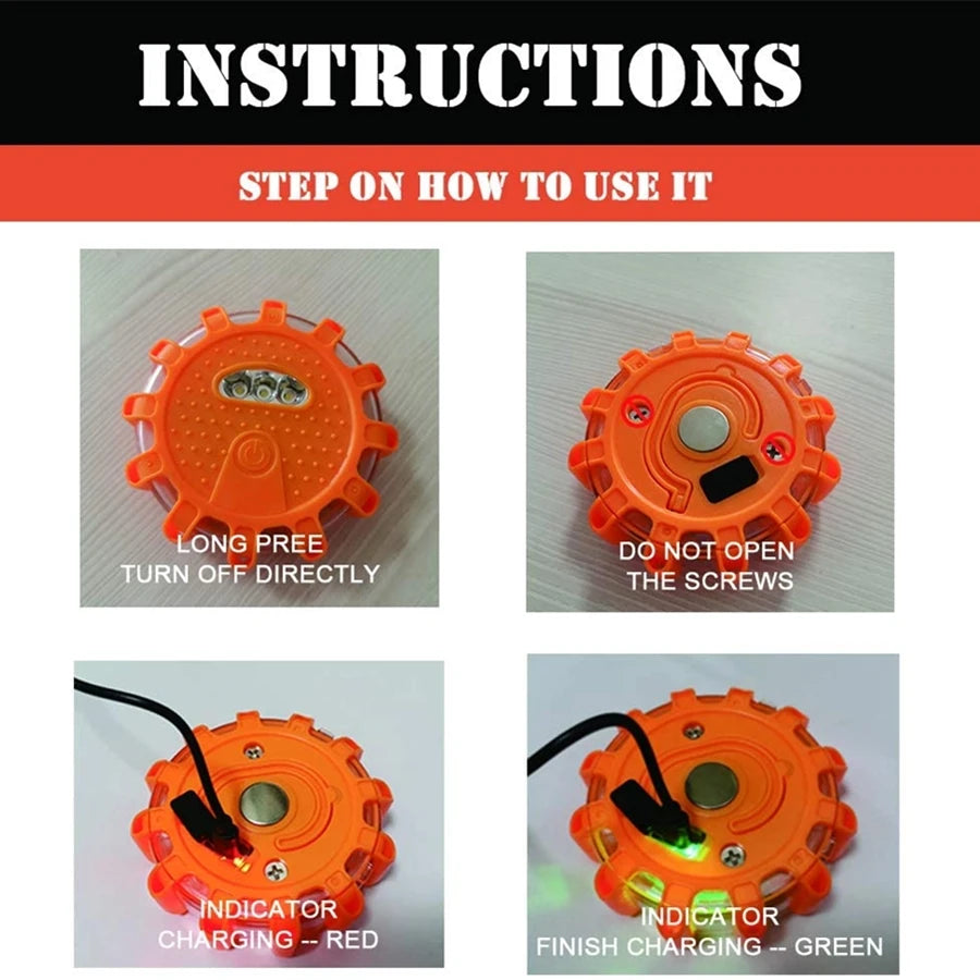 Luces LED Recargables Por USB Para Carretera, Luces De Emergencia, Advertencia En La Carretera, Baliza De Seguridad Para Coche, Kit De Llamarada De Disco Intermitente Con Base Magnética