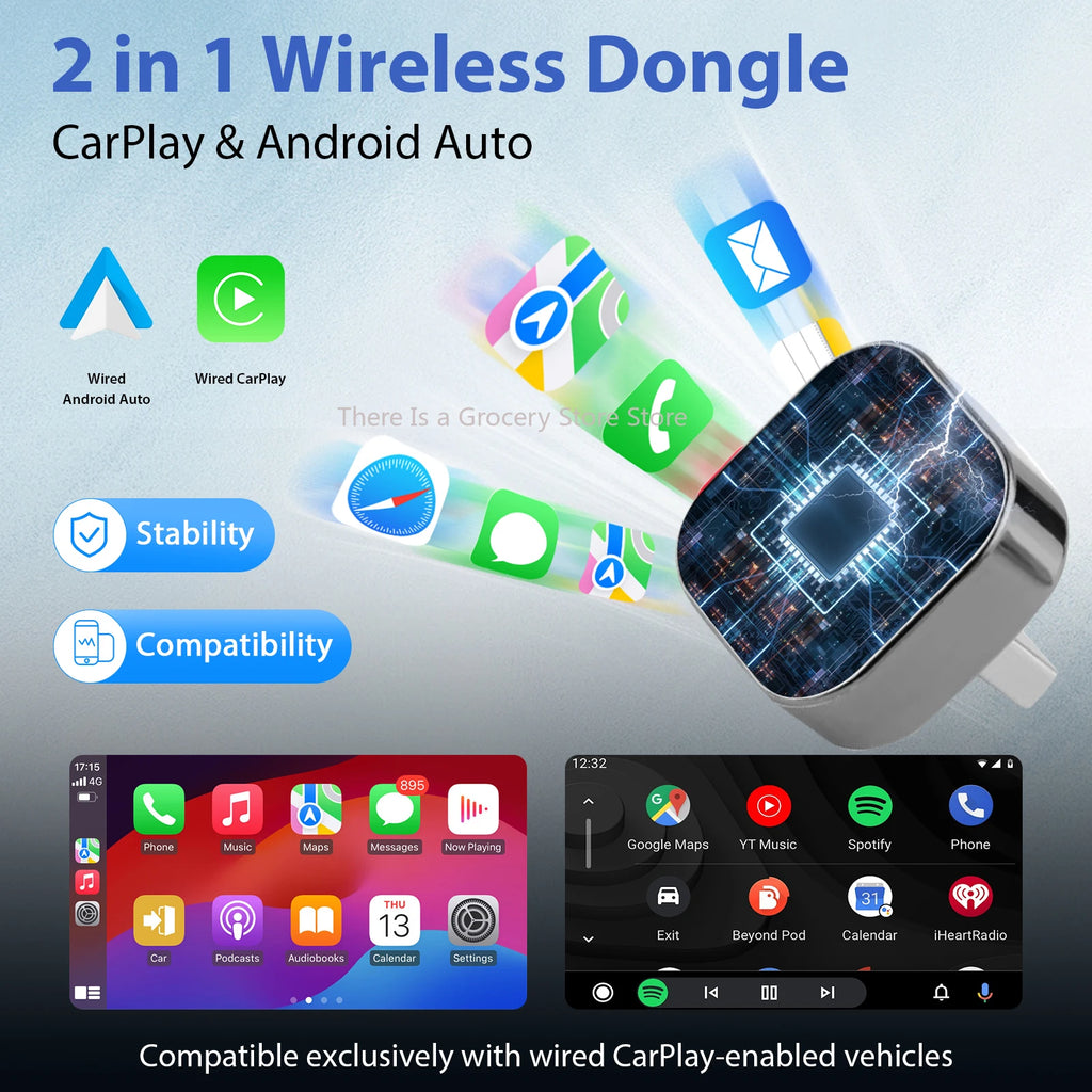 Nuevo Adaptador Inalámbrico Carplay Y Android Auto 2 En 1 Pionray, Wifi 5Ghz, Tipo-C/Usb, Plug and Play