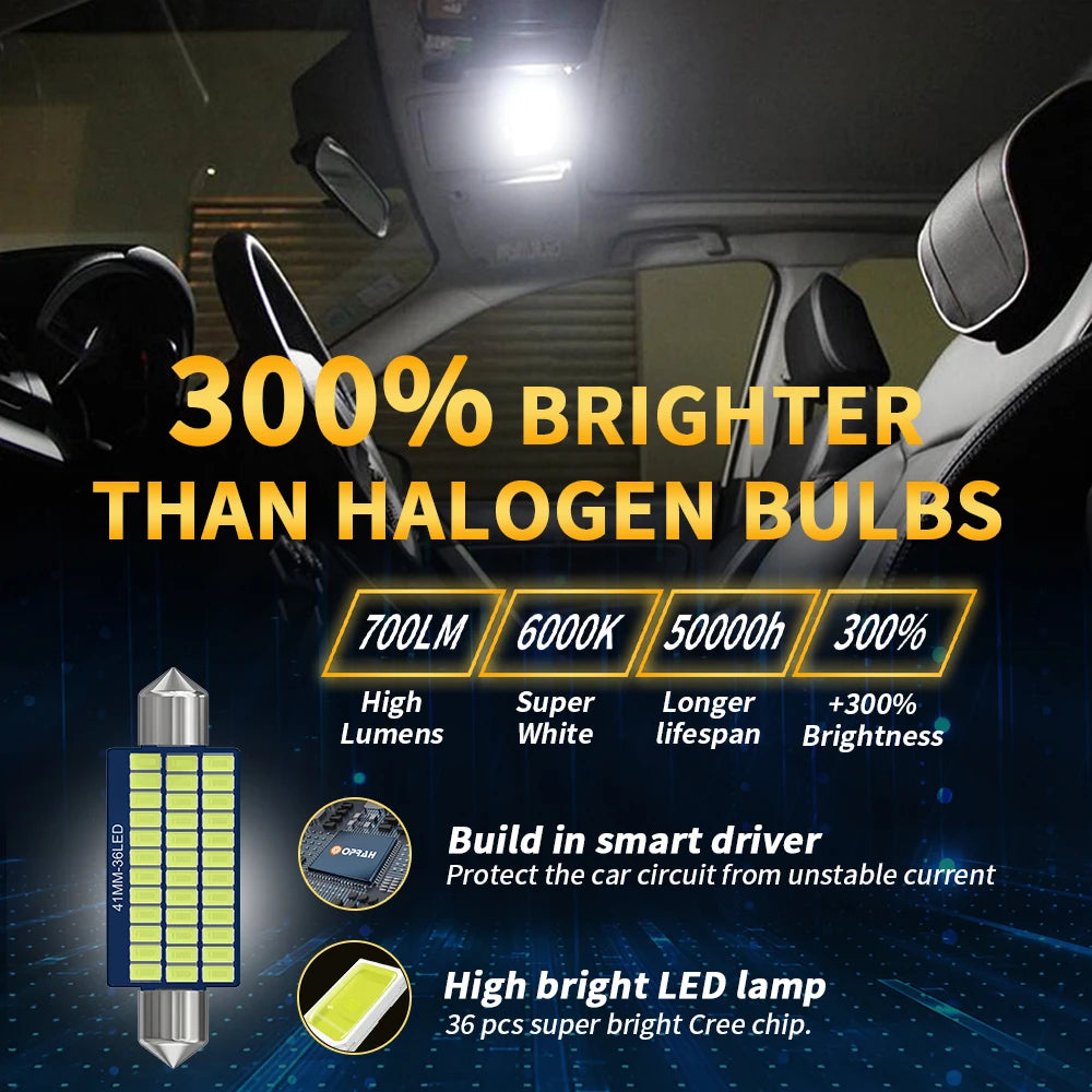 Oprah 10 Uds LED Adorno C5W C10W Luz De Coche 31Mm 36Mm 39Mm 41Mm Canbus Auto Interior Cúpula Bombilla Lámpara De Matrícula 12V Blanco Cálido