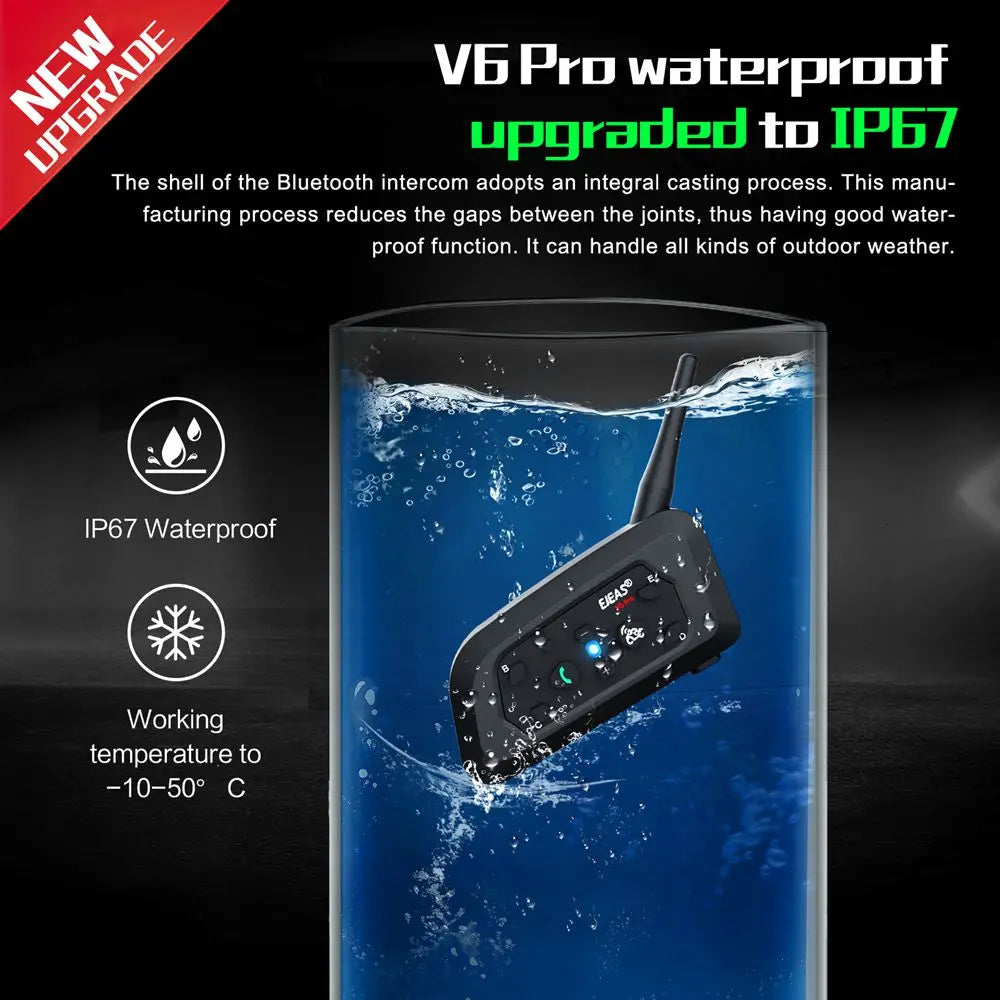 V6 PRO + Intercomunicador Para Casco De Motocicleta Auriculares Bluetooth Soporte EUC CVC Reducción De Ruido Impermeable IP67 Tiempo De Espera 260H