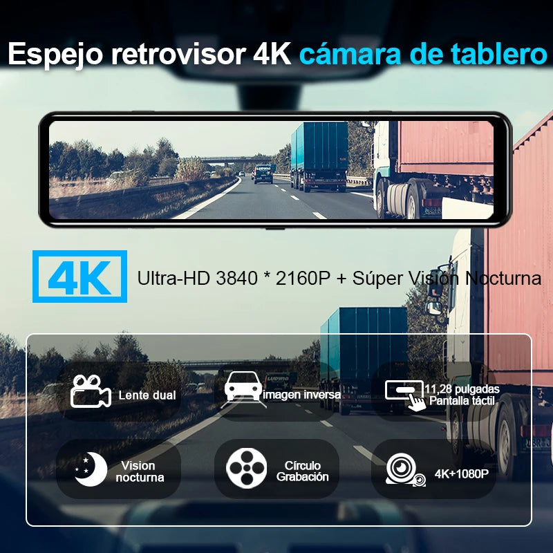 Cámara Para Coche E-ACE 4K WIFI, Grabadora DVR De 12 Pulgadas Con Espejo Retrovisor, Compatible Con 1080P Sony, Caja Negra, Cámara De Visión Trasera, Accesorios