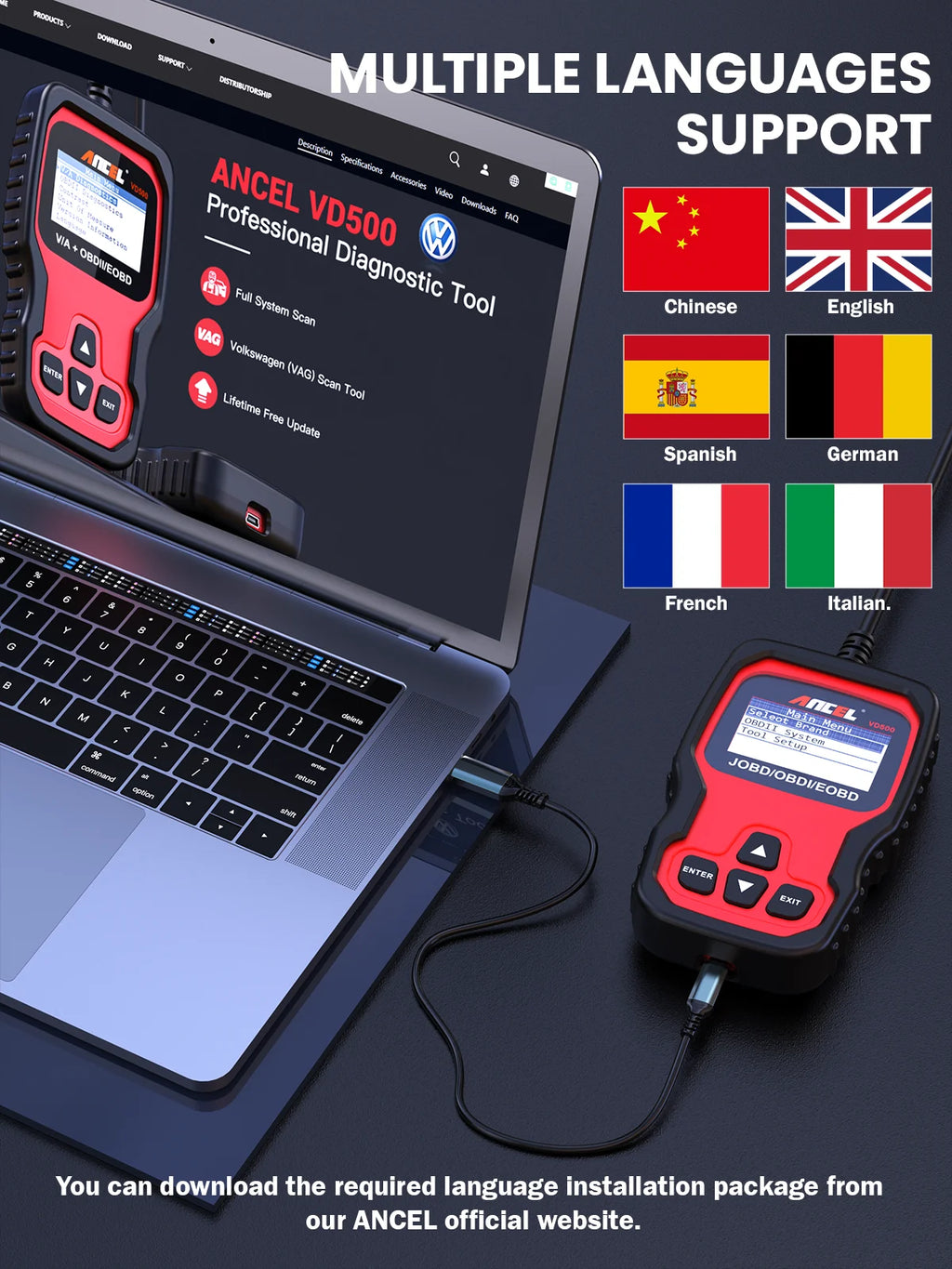 Escáner OBD2 Ancel VD500, Escaneo Completo Del Sistema, Reinicio De ABS, Aceite Y EPB, Herramienta De Diagnóstico Automotriz OBD 2 Para VW