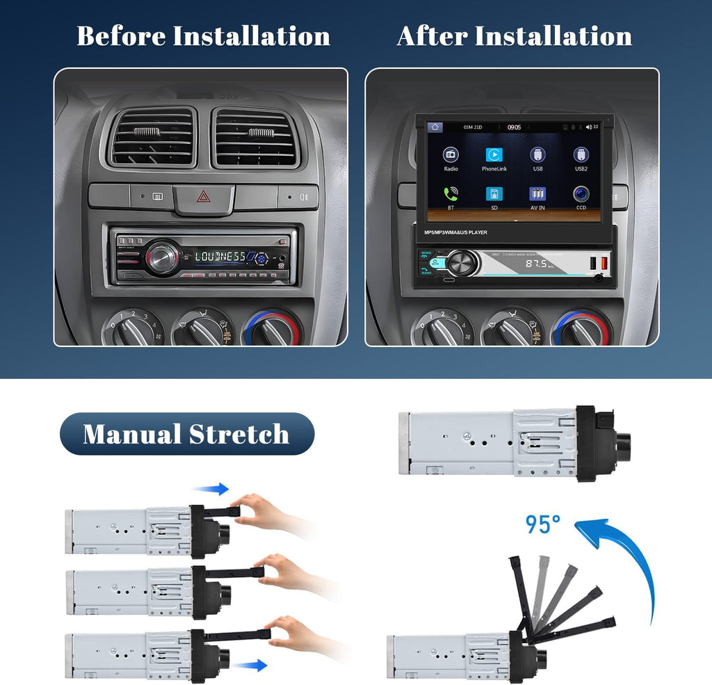 Hikity 7" 1 DIN Carplay Radio Coche Con Bluetooth FM Cámara Trasera | Pantalla Táctil Android Auto Wireless Carplay Mirror Link EQ Control Del Volante Manos Libres USB AUX