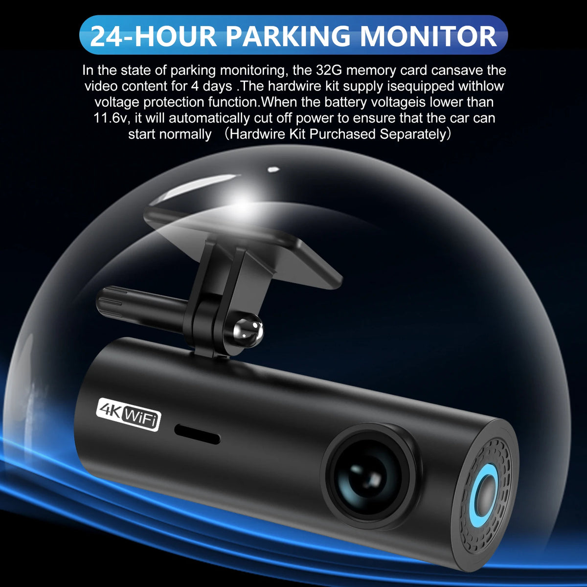 3840*2160P Dvr Para Coche Dashcam 4K Dash Cam Para Coches Grabadora De Vídeo Cámara Frontal Wifi Para Suministros De Vehículos 24H Estacionamiento Noche V