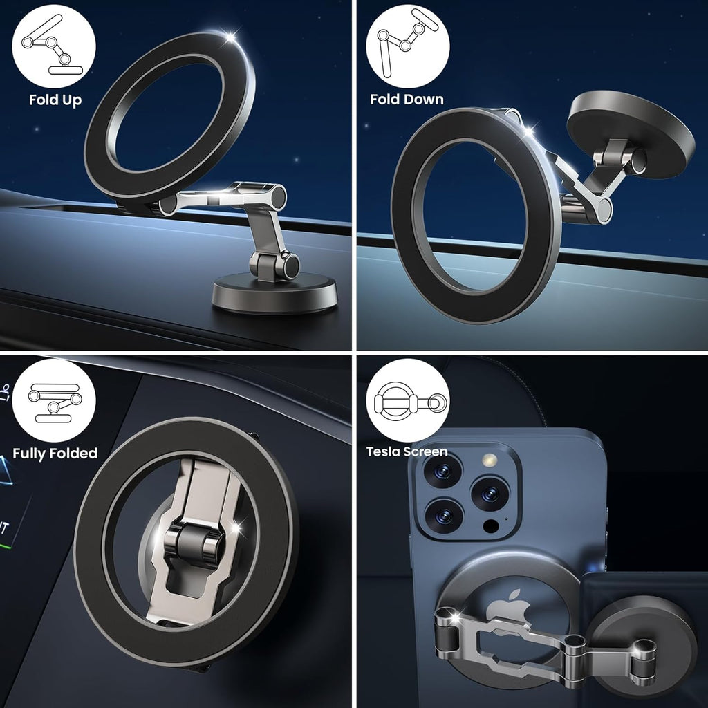 Soporte Magnetico Movil Coche Para Magsafe, Plegable, Rotación De 360° | Succión Potente,Parabrisas Salpicadero Porta Movil,Todo Metal Soporte Telefono Coche Para Iphone Y Funda Magsafe