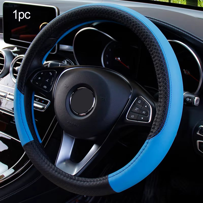 Seametal-Funda De Cuero Para Volante De Coche, 38CM, Estilo Deportivo, Cubiertas Para Volante De Coche, Antideslizantes Y Antiarañazos