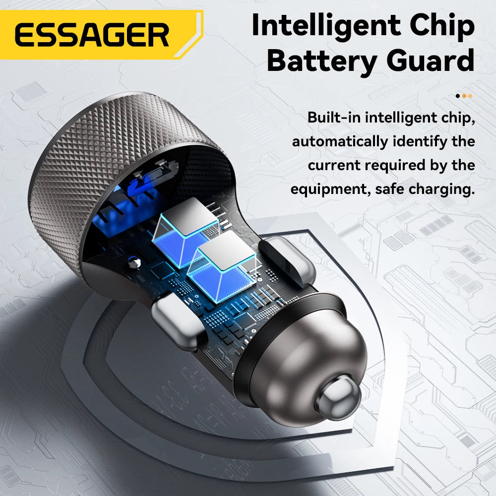 Essager USB C Cargador De Coche 45W 2 Puertos PD3.0 QC3.0 Pantalla Digital Cargador De Teléfono De Coche Para Iphone 16 15 Xiaomi Huawei Samsung OPPO
