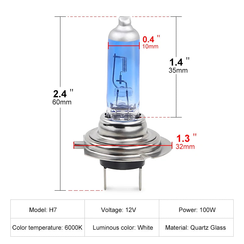 2 Uds H7 55W 100W Bombilla Halógena 12V Bombilla De Faro De Coche H7 6000K Lámpara Halógena Blanca Superbrillante Bombilla De Repuesto De Faro De Coche