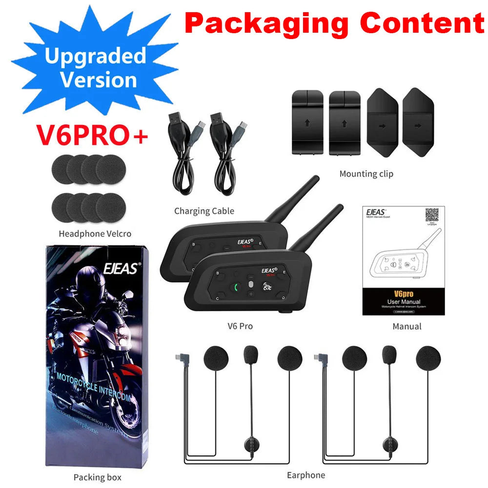 V6 PRO + Intercomunicador Para Casco De Motocicleta Auriculares Bluetooth Soporte EUC CVC Reducción De Ruido Impermeable IP67 Tiempo De Espera 260H