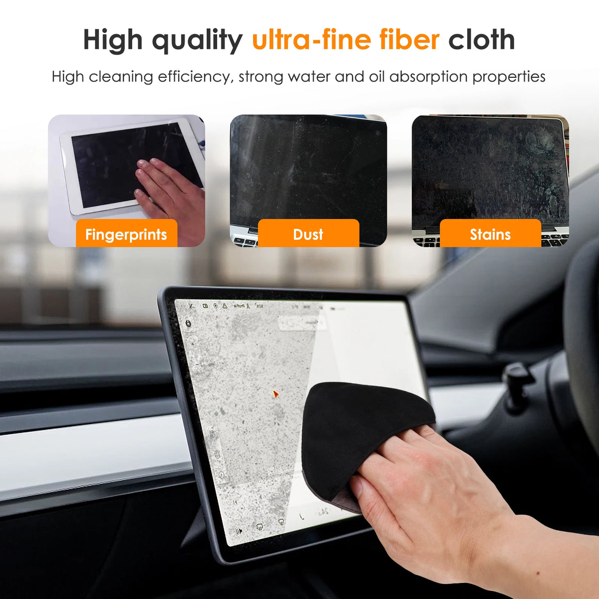 Limpiador De Pantalla De Coche, Paño De Microfibra Reutilizable, Toallitas De Limpieza De Pantalla Táctil Para Salpicadero, Pantalla De Coche, Almohadillas De Limpieza Para Tableta, 2 Uds.