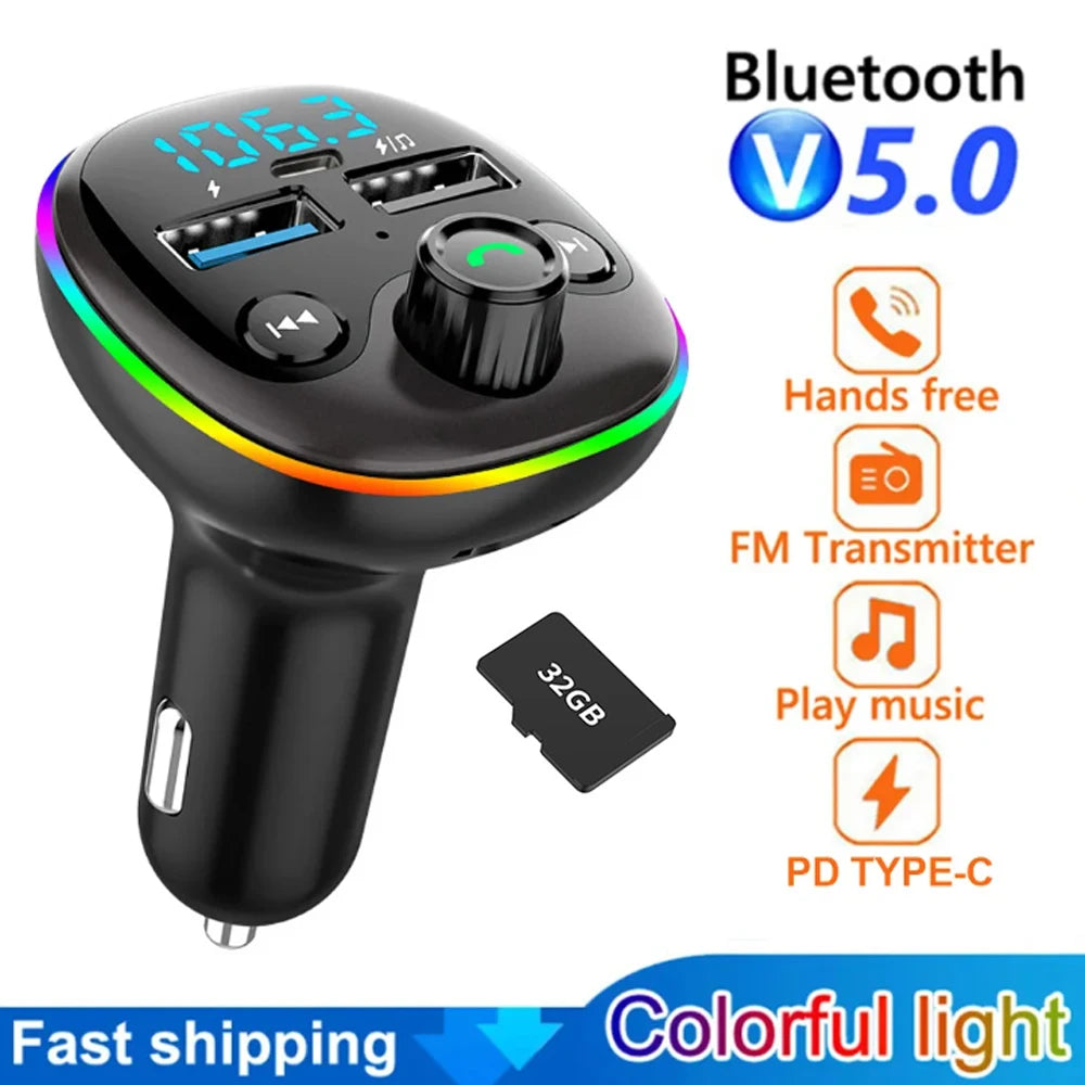 Transmisor FM Bluetooth Para Coche, Adaptador PD Tipo C Para Coche, Cargador Rápido USB Dual, Modulador De Radio Manos Libres, Reproductor MP3, Compatible Con Tarjeta TF