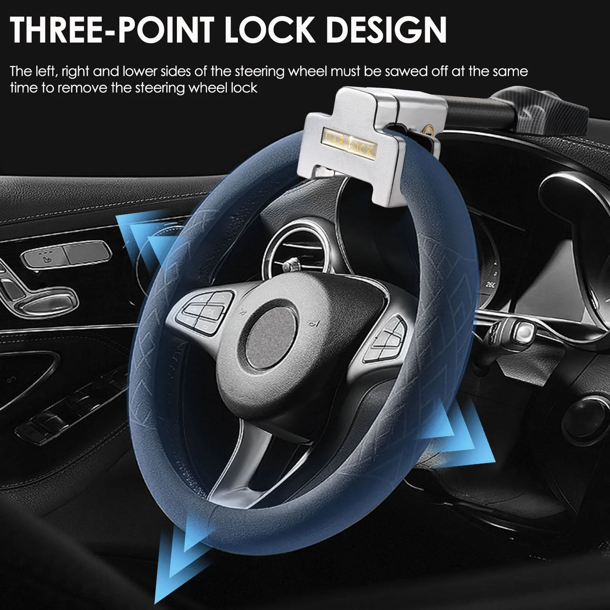 Cerradura De Volante Con Alarma 120Db, Cerradura De Volante Cerraduras Crook Para Coches, Dispositivo Antirrobo De Bloqueo De Coche Resistente
