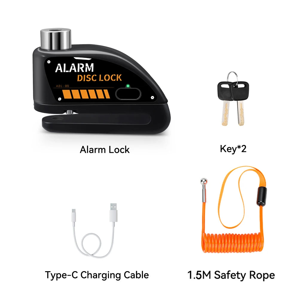Alarma Recargable Para Motocicleta, Bloqueo De Freno De Disco, Candado De Seguridad Para Rueda De Moto, Resistente Al Agua, Sistema De Alarma Antirrobo Fuerte De 120Db
