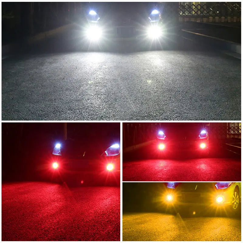 2PCS H1 LED H3 LED Lámparas Para Coche, Luces Antiniebla LED, Bombillas LED Para Faros Antiniebla 6000K Blancas, Lámpara Antiniebla Automática, Luz Diurna BLANCO/ÁMBAR/ROJO