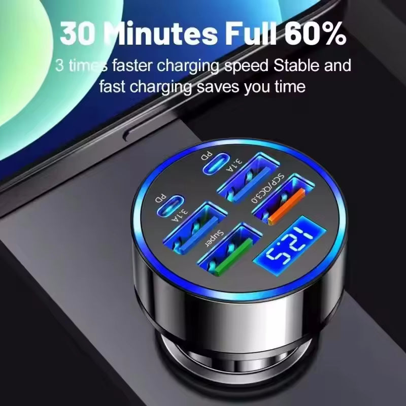 Cargador De Coche USB De 350W PD QC3.0 USB C Cargador De Teléfono De Coche Adaptador Tipo C Para Iphone Samsung Huawei Xiaomi Carga Rápida ﻿