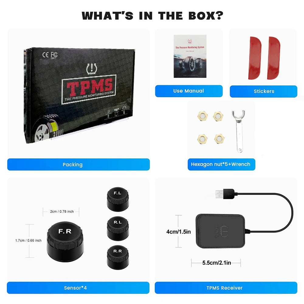 Sistema De Monitoreo De Presión De Neumáticos De Transmisión Inalámbrica TPMS USB Android Para Coche TPMS De Navegación Android Con Sistema De Alarma De 4 Sensores