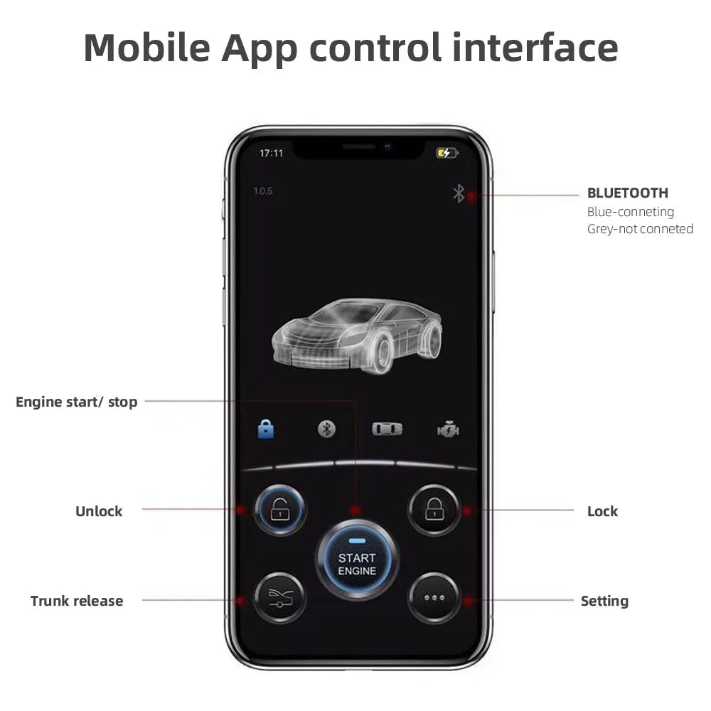 Kit De Parada De Arranque Remoto Universal Para Coche, Bluetooth, Control Por Aplicación De Teléfono Móvil, Encendido Del Motor, Maletero Abierto, Alarma De Entrada Sin Llave PKE Para Coche