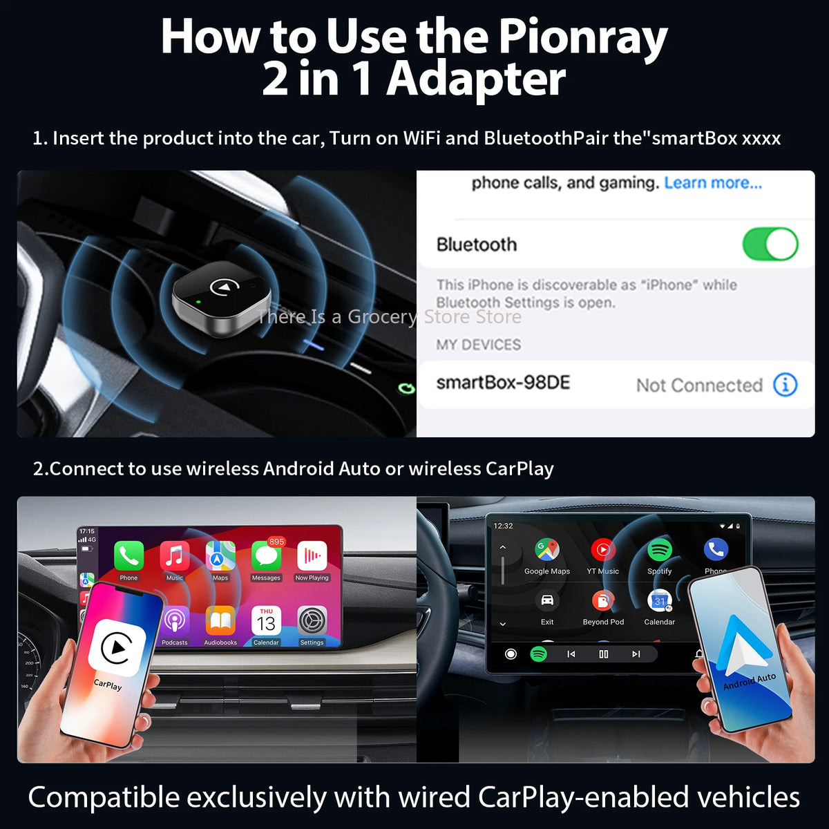 Nuevo Adaptador Inalámbrico Carplay Y Android Auto 2 En 1 Pionray, Wifi 5Ghz, Tipo-C/Usb, Plug and Play