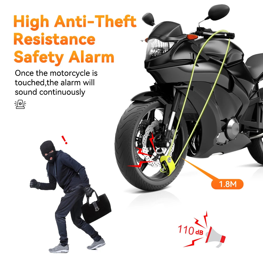Alarma Recargable Para Motocicleta, Bloqueo De Freno De Disco, Candado De Seguridad Para Rueda De Moto, Resistente Al Agua, Sistema De Alarma Antirrobo Fuerte De 120Db