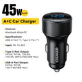 Essager USB C Cargador De Coche 45W 2 Puertos PD3.0 QC3.0 Pantalla Digital Cargador De Teléfono De Coche Para Iphone 16 15 Xiaomi Huawei Samsung OPPO