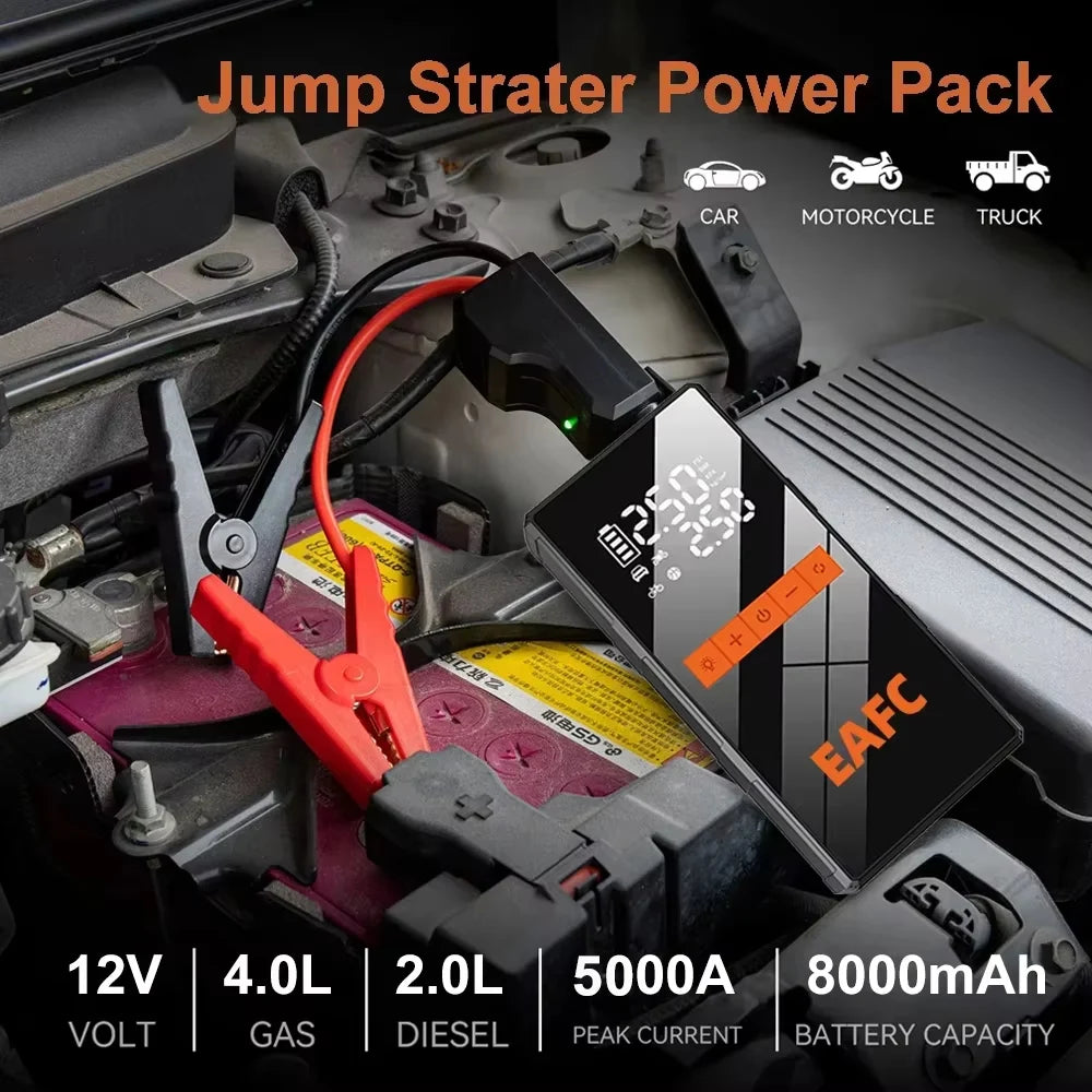 Arrancador De Coches Portátil EAFC 150PSI Con Bomba De Aire, Batería De Emergencia 5000A Y Power Bank