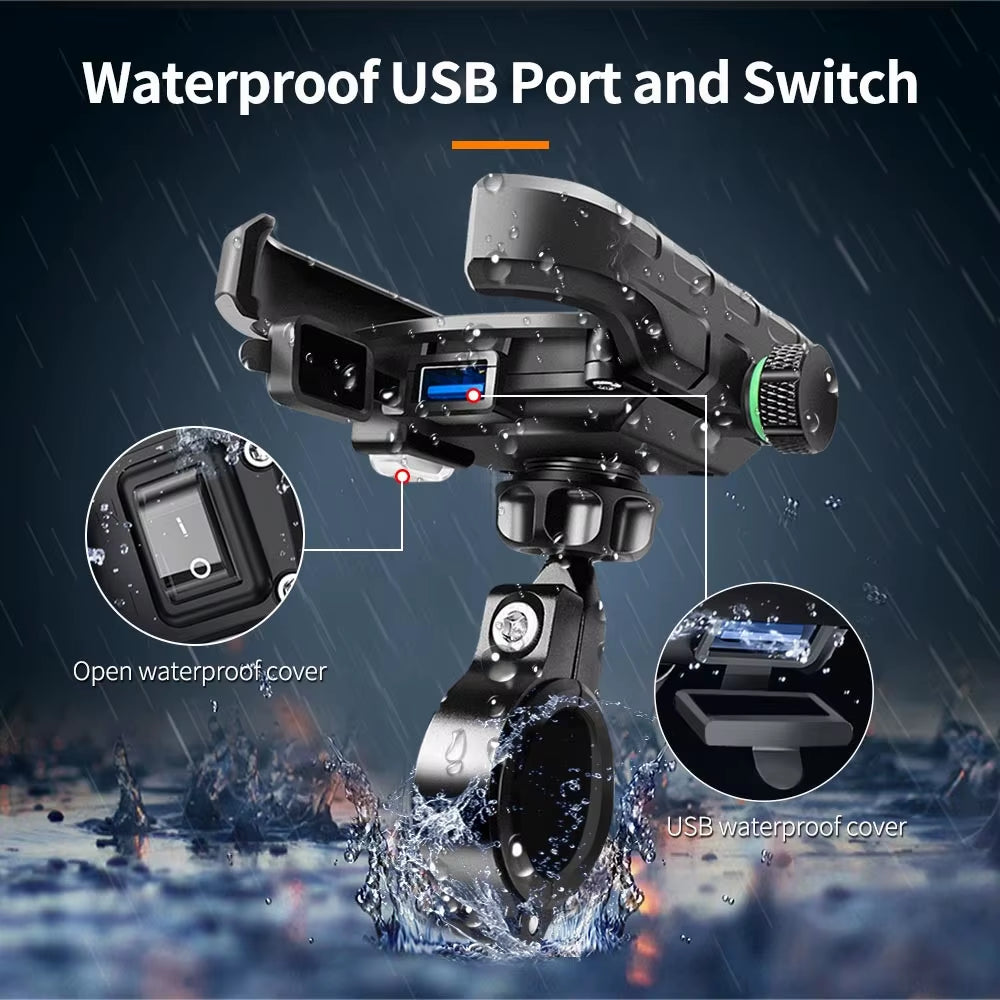 Soporte Para Teléfono Móvil De Motocicleta, Soporte Para Teléfono Móvil De Moto, Soporte GPS Con Cargador USB QC 3,0 Resistente Al Agua