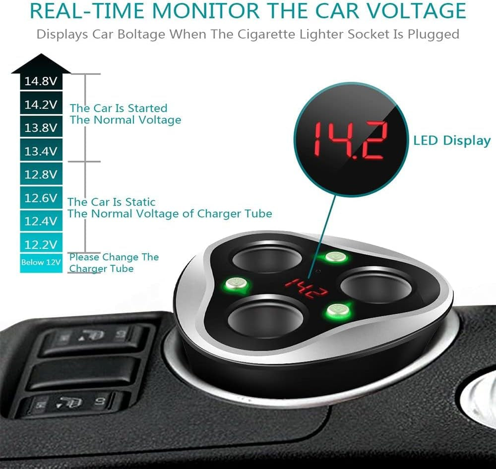 Cargador De Coche 3 USB Adaptador + 3 Sockets Encendedor De Cigarrillos Splitter 120W 12/24V Con LED Voltaje Display Separado On/Off Interruptor Sostenedor De Taza Para Iphone GPS & Dash CAM