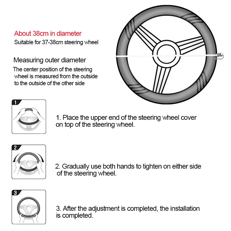Seametal-Funda De Cuero Para Volante De Coche, 38CM, Estilo Deportivo, Cubiertas Para Volante De Coche, Antideslizantes Y Antiarañazos