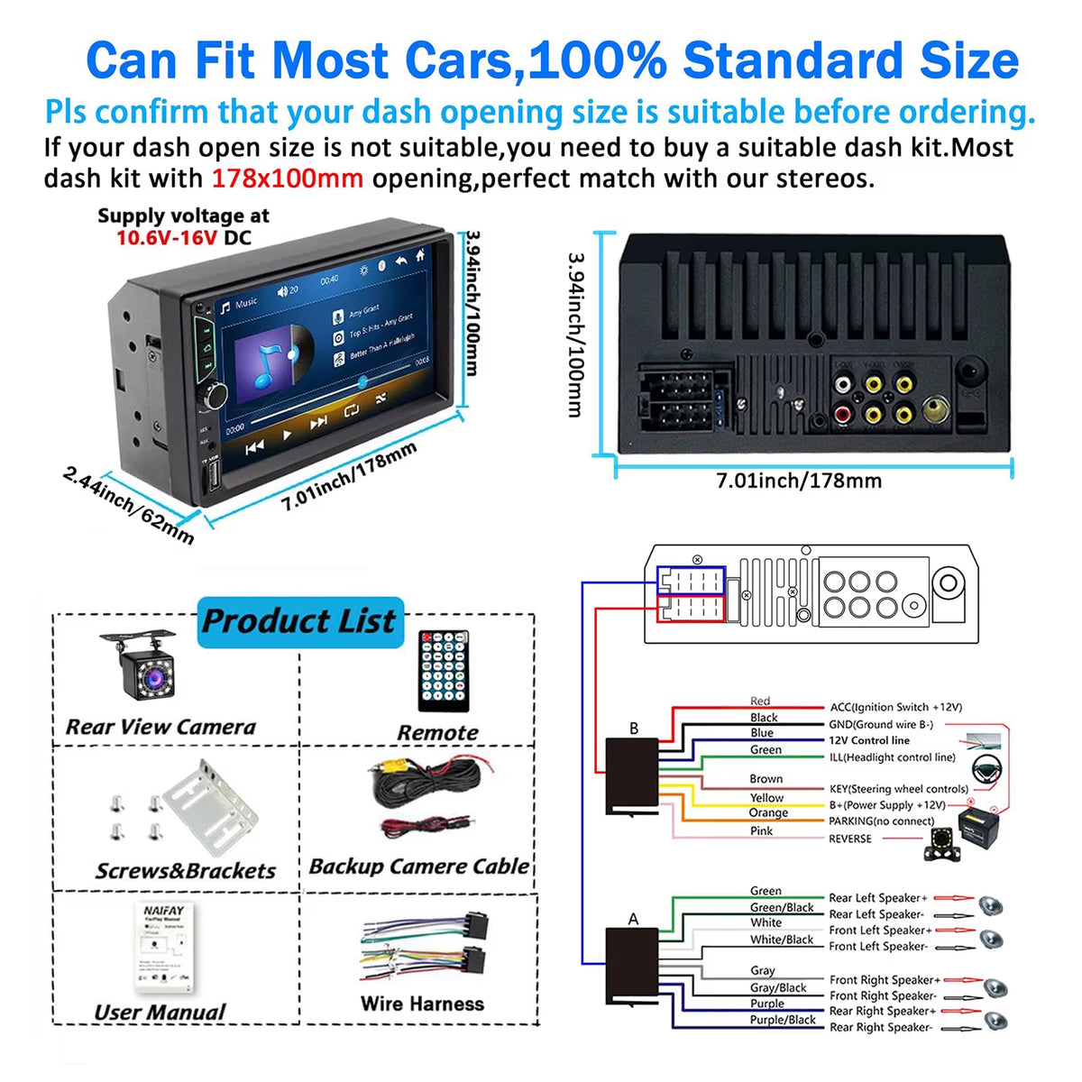 Radio De Coche Con Pantalla Táctil HD De 7 Pulgadas, Reproductor De Vídeo De Coche De Alta Calidad De 2 Din, Carplay Inalámbrico, Android Auto Con Cámara Trasera Bluetooth