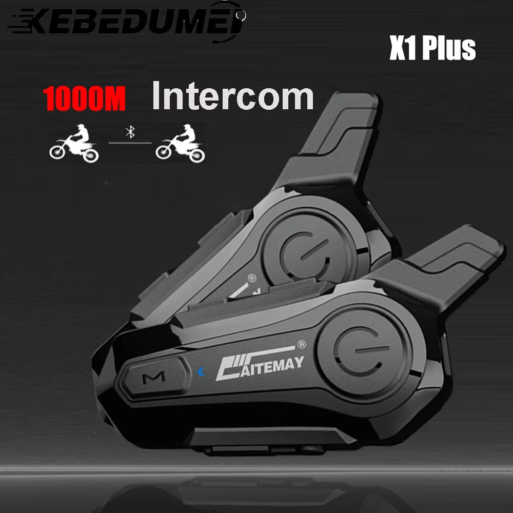 X1 plus Motocicleta Bluetooth 1000M Intercomunicador Casco Auriculares Para 2 Conductores Intercomunicador Moto Impermeable Interfono Auricular