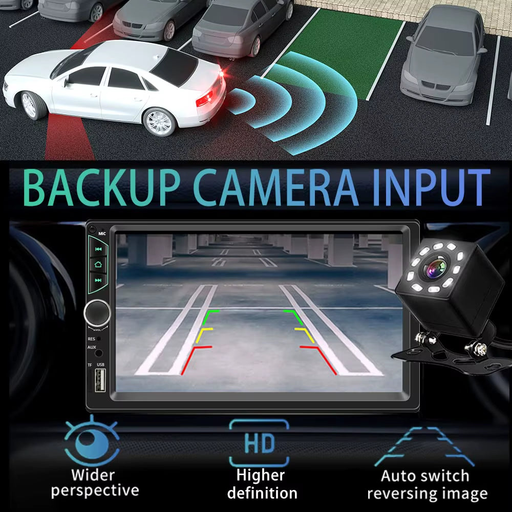 Radio De Coche Con Pantalla Táctil HD De 7 Pulgadas, Reproductor De Vídeo De Coche De Alta Calidad De 2 Din, Carplay Inalámbrico, Android Auto Con Cámara Trasera Bluetooth