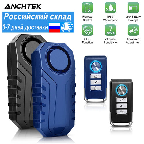 Anchtek-Alarma Antirrobo Para Motocicleta, Sistema De Advertencia Con Sensor De Vibración Y Control Remoto Inalámbrico, Resistente Al Agua, Alarma Para Moto Y Coche