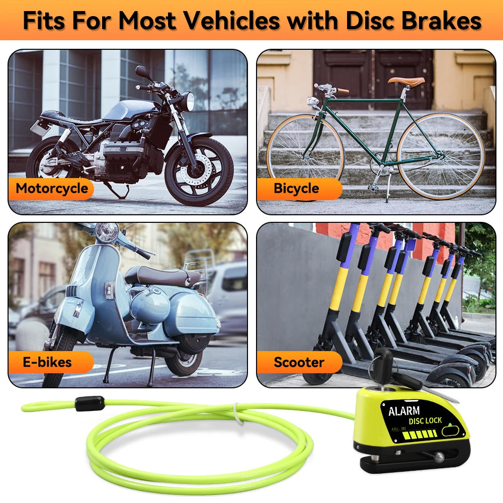 Alarma Recargable Para Motocicleta, Bloqueo De Freno De Disco, Candado De Seguridad Para Rueda De Moto, Resistente Al Agua, Sistema De Alarma Antirrobo Fuerte De 120Db
