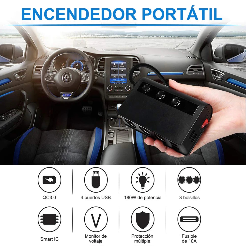 Extractme-Divisor De Encendedor De Cigarrillos De 180W, Adaptador De Cargador De Coche De Carga Rápida 3,0, 12V/24V, Toma De Carga Tipo USB De 4 Puertos Para Teléfono Y Ipad