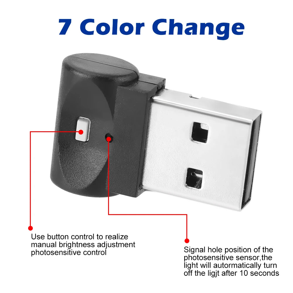 Mini Luz LED USB Para Coche, Luz De Ambiente Interior Para Coche, Iluminación De Emergencia, PC, Lámpara Decorativa Colorida, Accesorio Para Coche