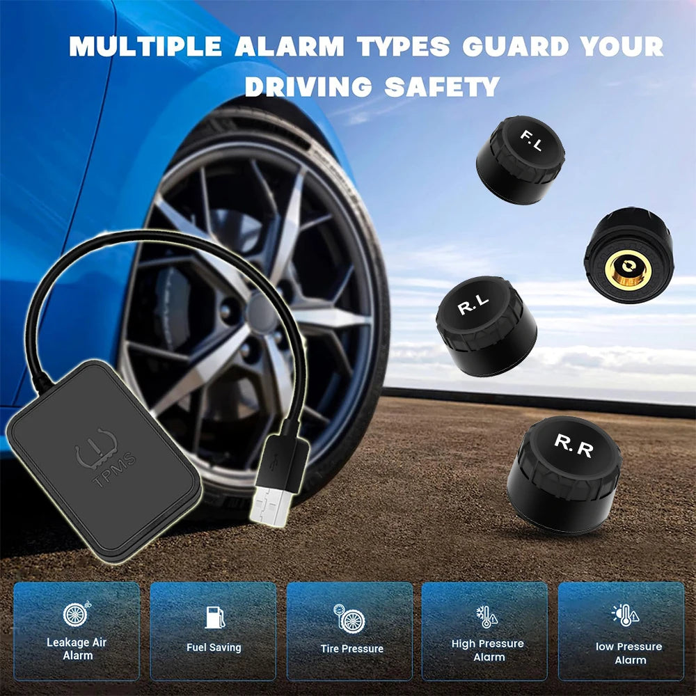 Sistema De Monitoreo De Presión De Neumáticos De Transmisión Inalámbrica TPMS USB Android Para Coche TPMS De Navegación Android Con Sistema De Alarma De 4 Sensores