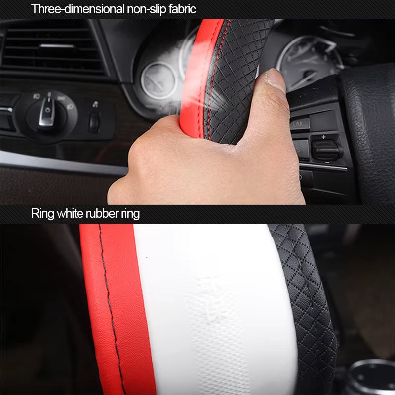 Seametal-Funda De Cuero Para Volante De Coche, 38CM, Estilo Deportivo, Cubiertas Para Volante De Coche, Antideslizantes Y Antiarañazos