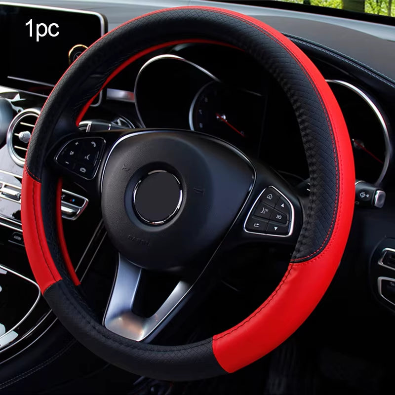 Seametal-Funda De Cuero Para Volante De Coche, 38CM, Estilo Deportivo, Cubiertas Para Volante De Coche, Antideslizantes Y Antiarañazos