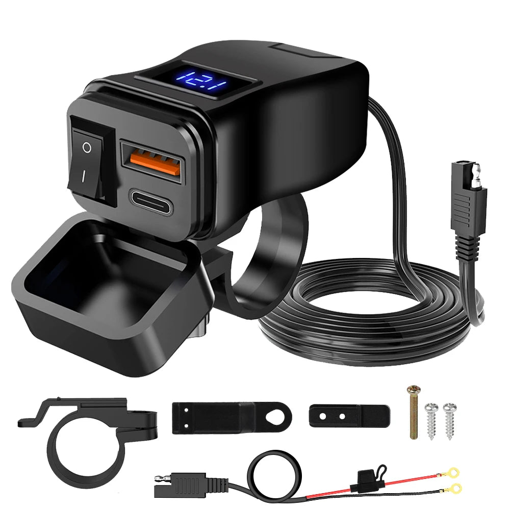 Cargador USB PD Dual QC3.0 Para Motocicleta, Carga Rápida Con Voltímetro, Termómetro, Pantalla Digital, Toma De Cargador Para Teléfono Móvil
