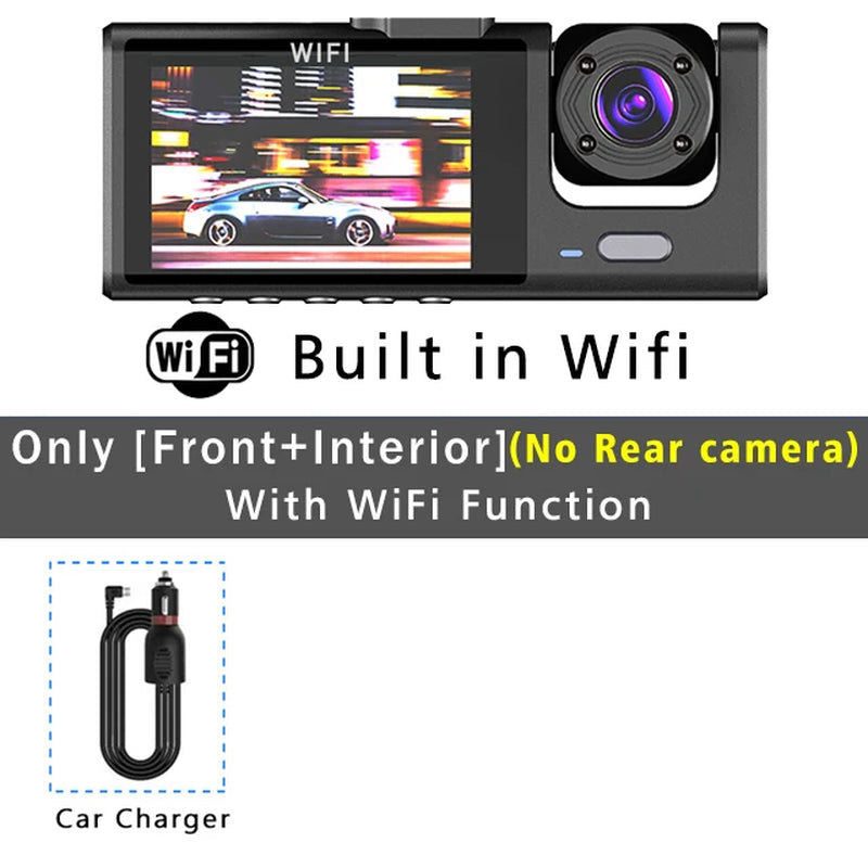 Wifi 3 Canales Coche DVR Cámara De Salpicadero De Tres Vías Dentro De La Cámara Del Vehículo DVR Grabadora FHD 1080P Vídeo Mini Registrador Dashcam Videocámara