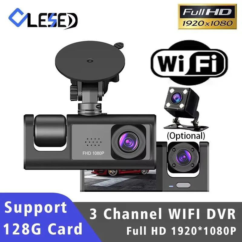 Wifi 3 Canales Coche DVR Cámara De Salpicadero De Tres Vías Dentro De La Cámara Del Vehículo DVR Grabadora FHD 1080P Vídeo Mini Registrador Dashcam Videocámara