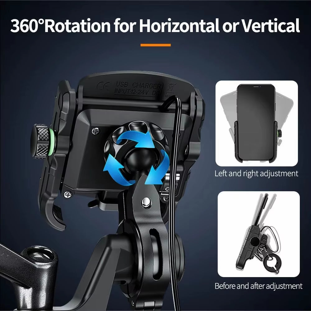 Soporte Para Teléfono Móvil De Motocicleta, Soporte Para Teléfono Móvil De Moto, Soporte GPS Con Cargador USB QC 3,0 Resistente Al Agua