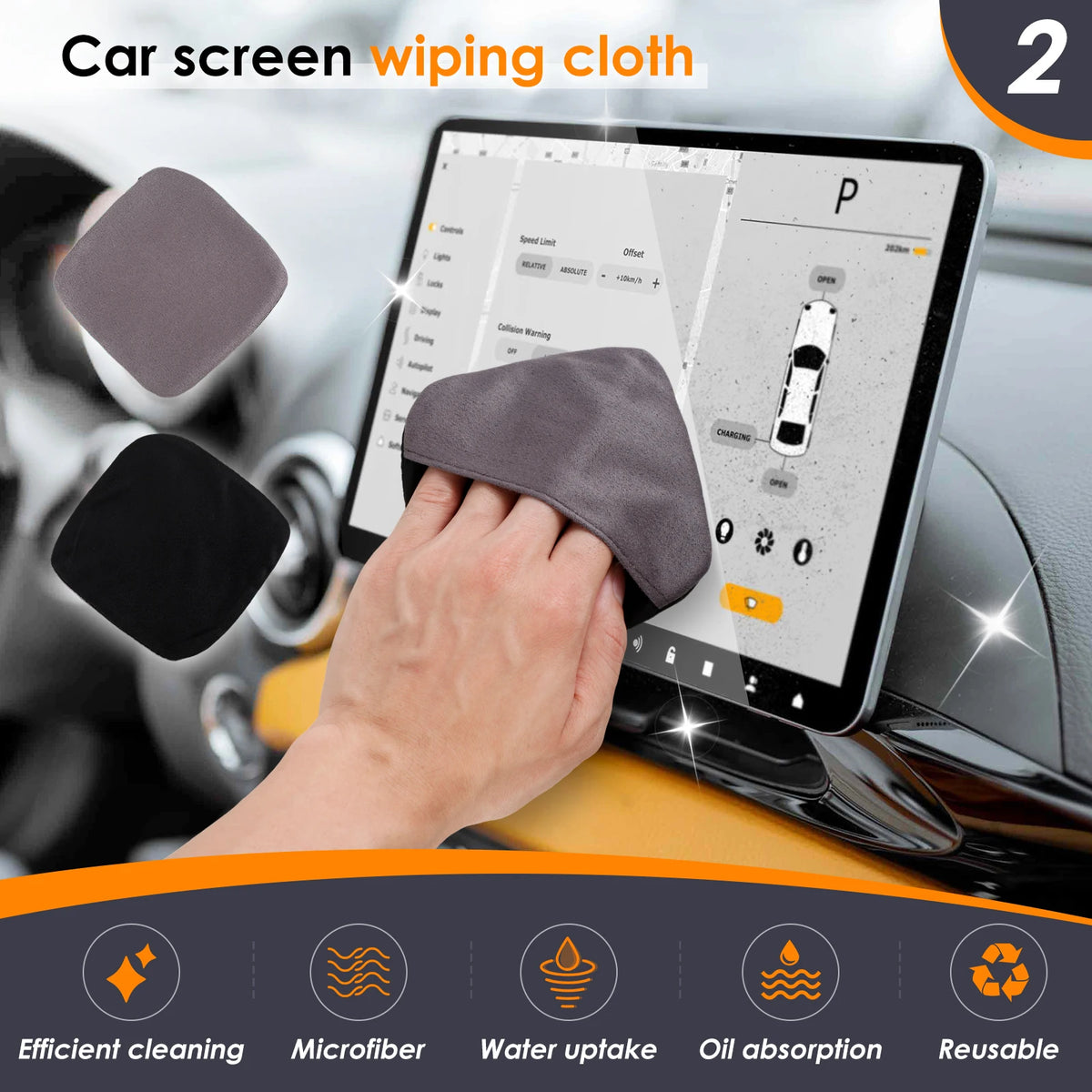 Limpiador De Pantalla De Coche, Paño De Microfibra Reutilizable, Toallitas De Limpieza De Pantalla Táctil Para Salpicadero, Pantalla De Coche, Almohadillas De Limpieza Para Tableta, 2 Uds.