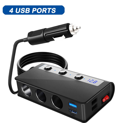 Extractme-Divisor De Encendedor De Cigarrillos De 180W, Adaptador De Cargador De Coche De Carga Rápida 3,0, 12V/24V, Toma De Carga Tipo USB De 4 Puertos Para Teléfono Y Ipad