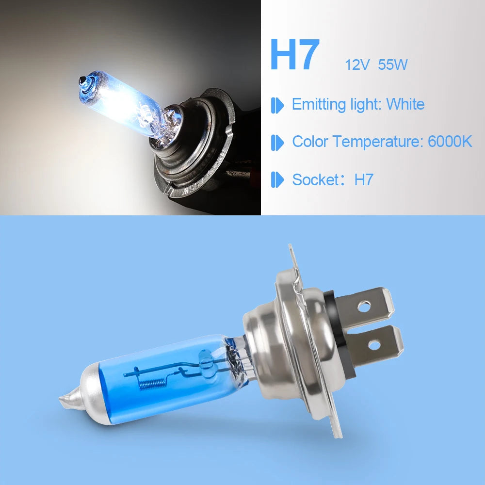 2 Uds H7 55W 100W Bombilla Halógena 12V Bombilla De Faro De Coche H7 6000K Lámpara Halógena Blanca Superbrillante Bombilla De Repuesto De Faro De Coche