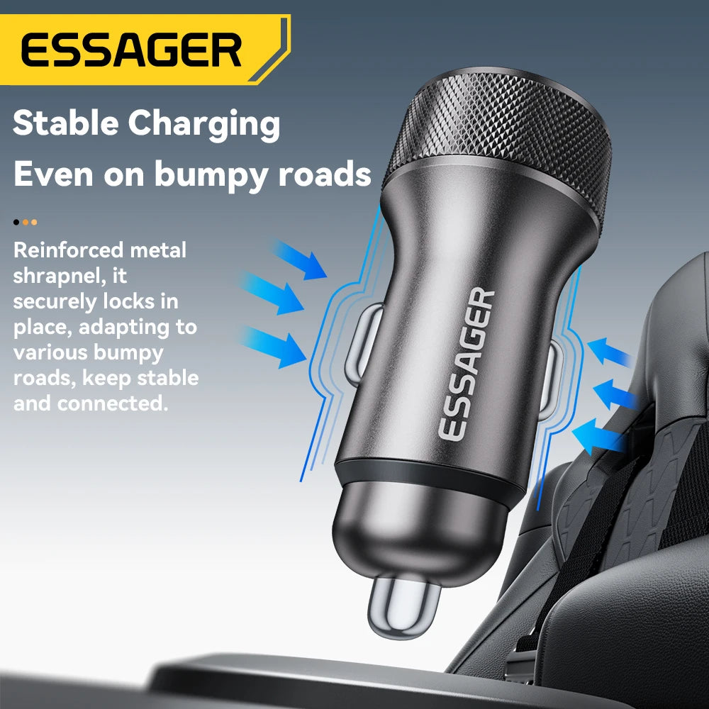 Essager USB C Cargador De Coche 45W 2 Puertos PD3.0 QC3.0 Pantalla Digital Cargador De Teléfono De Coche Para Iphone 16 15 Xiaomi Huawei Samsung OPPO
