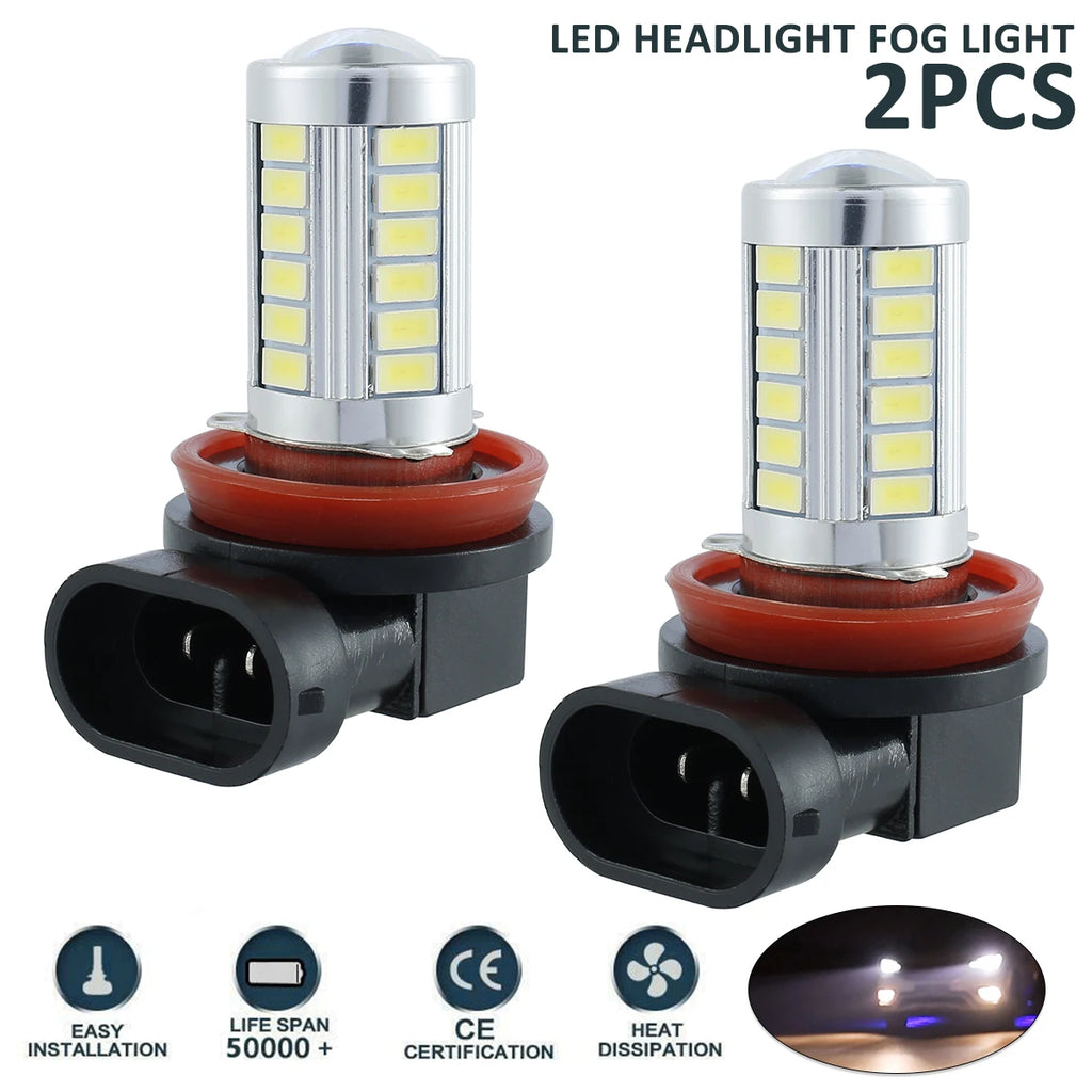 2 Uds H8/H11 Bombillas LED Antiniebla Para Coche 660LM 6000K Lámpara Blanca Para Conducir Y Correr 12V Plug and Play Reemplazo De Accesorios Para Coche