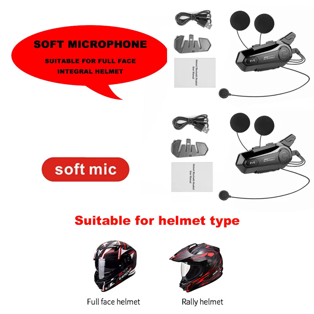X1 plus Motocicleta Bluetooth 1000M Intercomunicador Casco Auriculares Para 2 Conductores Intercomunicador Moto Impermeable Interfono Auricular