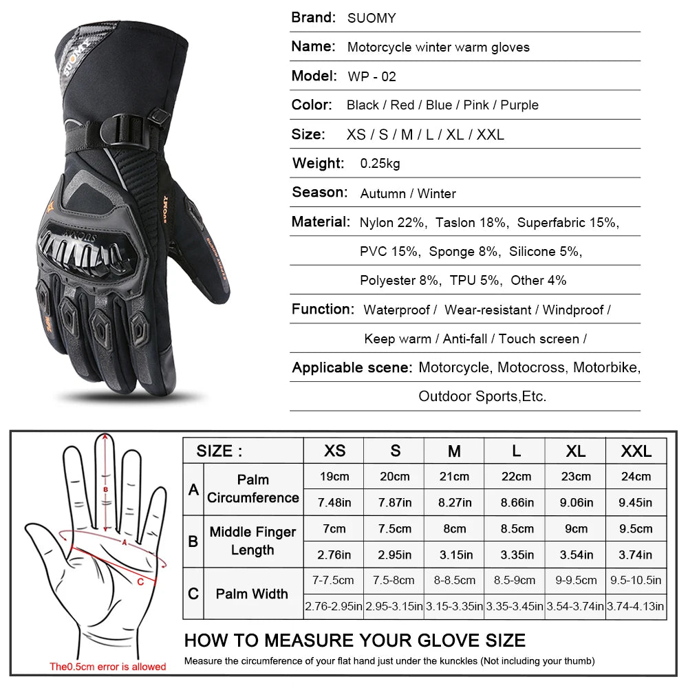 Suomy-Guantes De Invierno Para Motocicleta, Resistentes Al Agua, a Prueba De Viento, Cálidos, Para Ciclismo, Esquí, Pantalla Táctil