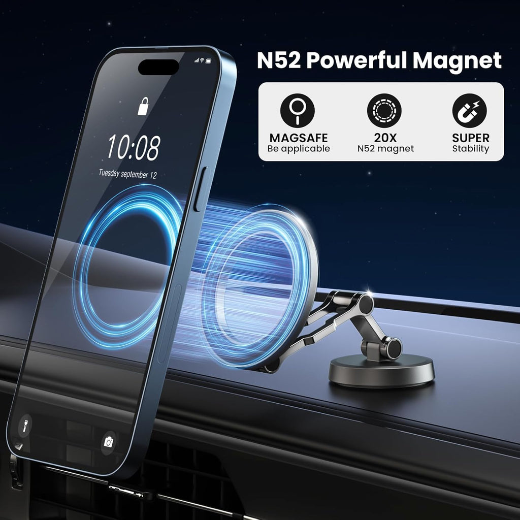 Soporte Magnetico Movil Coche Para Magsafe, Plegable, Rotación De 360° | Succión Potente,Parabrisas Salpicadero Porta Movil,Todo Metal Soporte Telefono Coche Para Iphone Y Funda Magsafe